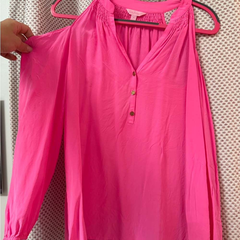 Lilly Pulitzer Hot Pink Button-Up Blouse